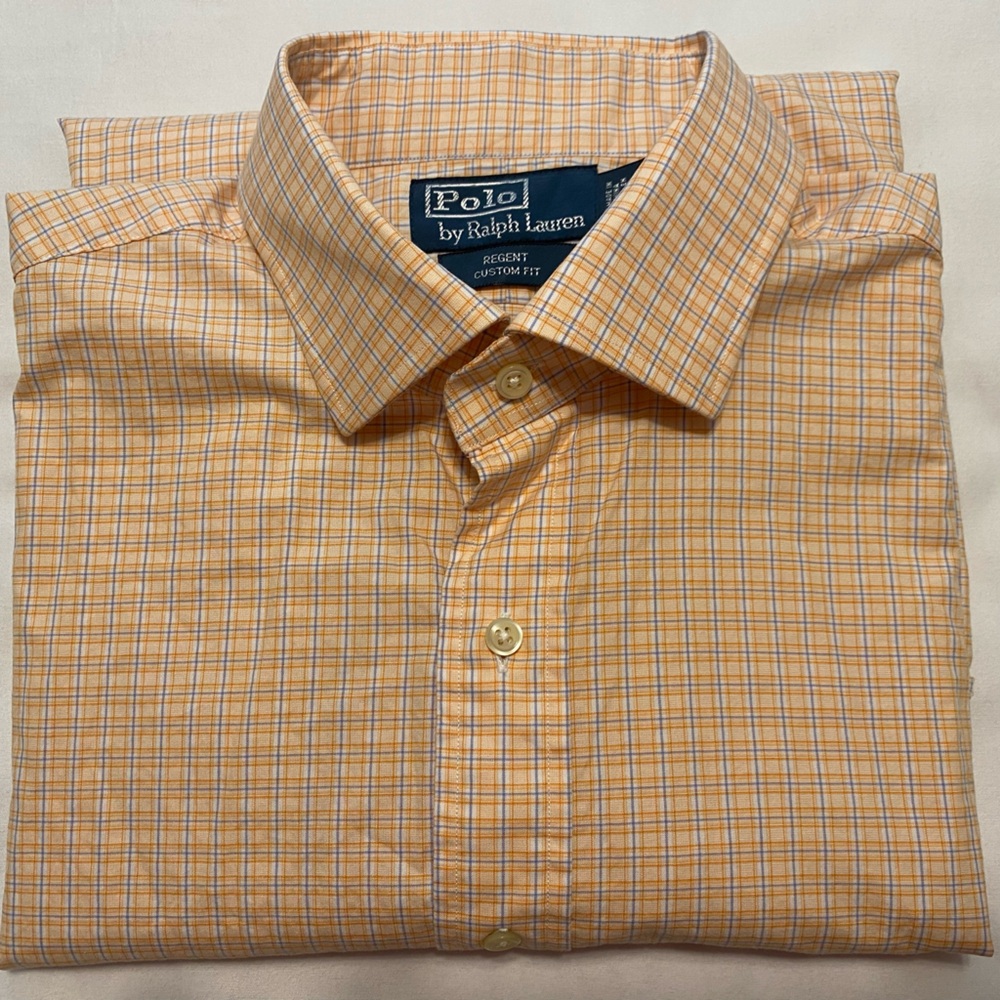Polo by Ralph Lauren Regent Custom Fit Men's Light Orange Plaid Dress Shirt